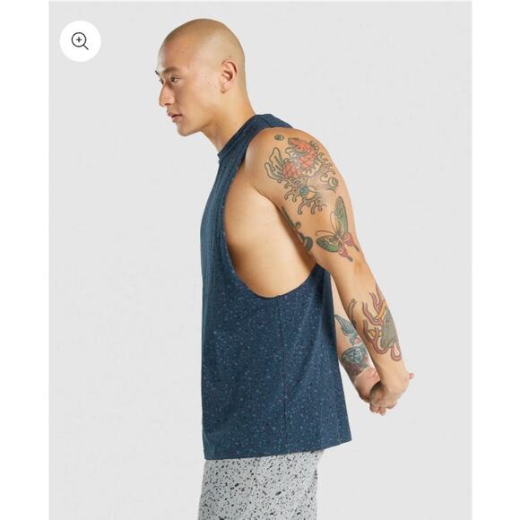 GYMSHARK MICRO PRINT DROP ARM TANK NAVY BLUE - Picture 3 of 5